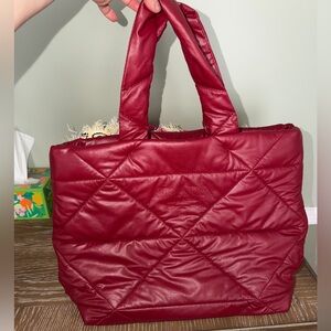 Dark red maroon puffer puffy tote bag purse NEW